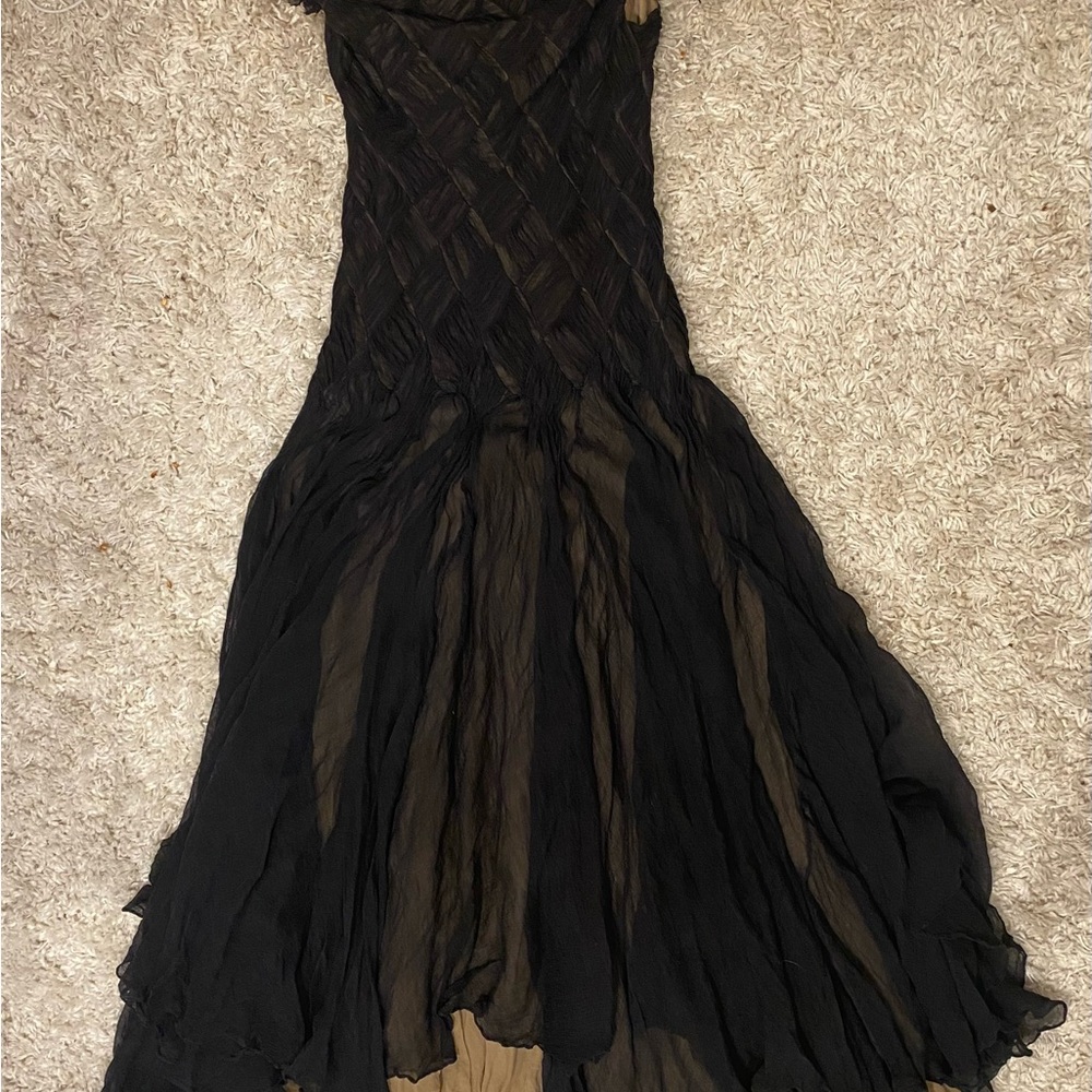 Tadashi Shoji Black Pleated Chiffon Maxi Dress